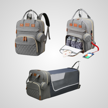 Sac à langer bébé avec lit portable, moustiquaire et poches isothermes